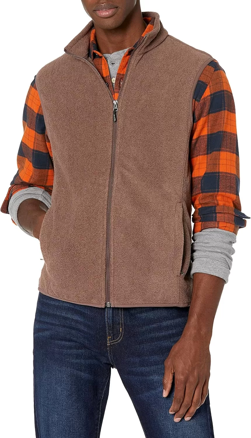 imageAmazon Essentials Mens FullZip Polar Fleece Vest Available in Big ampamp TallBrown Heather
