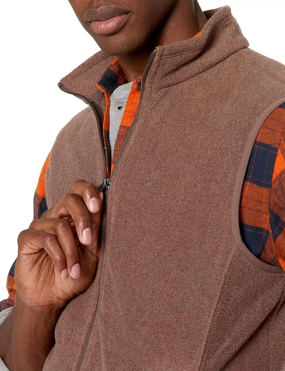 imageAmazon Essentials Mens FullZip Polar Fleece Vest Available in Big ampamp TallBrown Heather