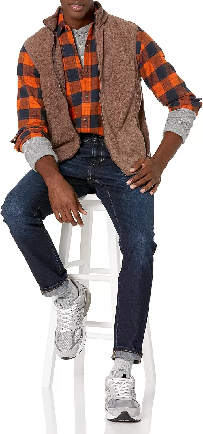imageAmazon Essentials Mens FullZip Polar Fleece Vest Available in Big ampamp TallBrown Heather