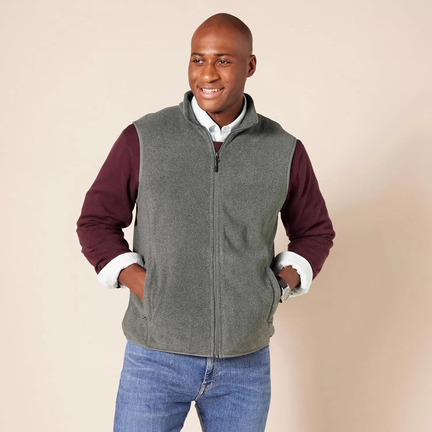 imageAmazon Essentials Mens FullZip Polar Fleece Vest Available in Big ampamp TallCharcoal Heather