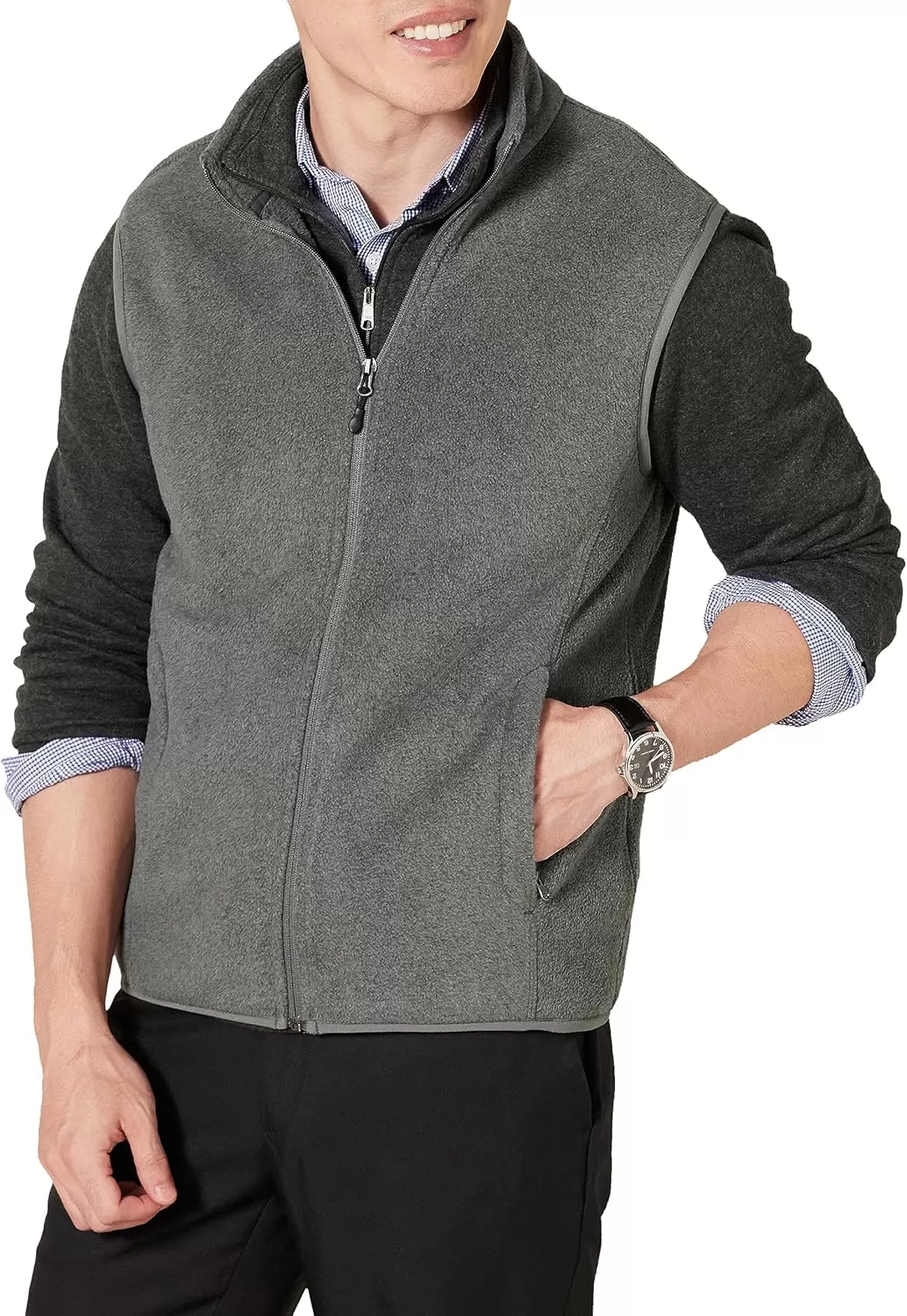 imageAmazon Essentials Mens FullZip Polar Fleece Vest Available in Big ampamp TallCharcoal Heather