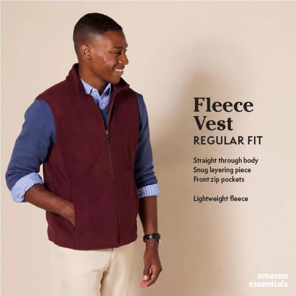 imageAmazon Essentials Mens FullZip Polar Fleece Vest Available in Big ampamp TallGolden Olive Green Color Block
