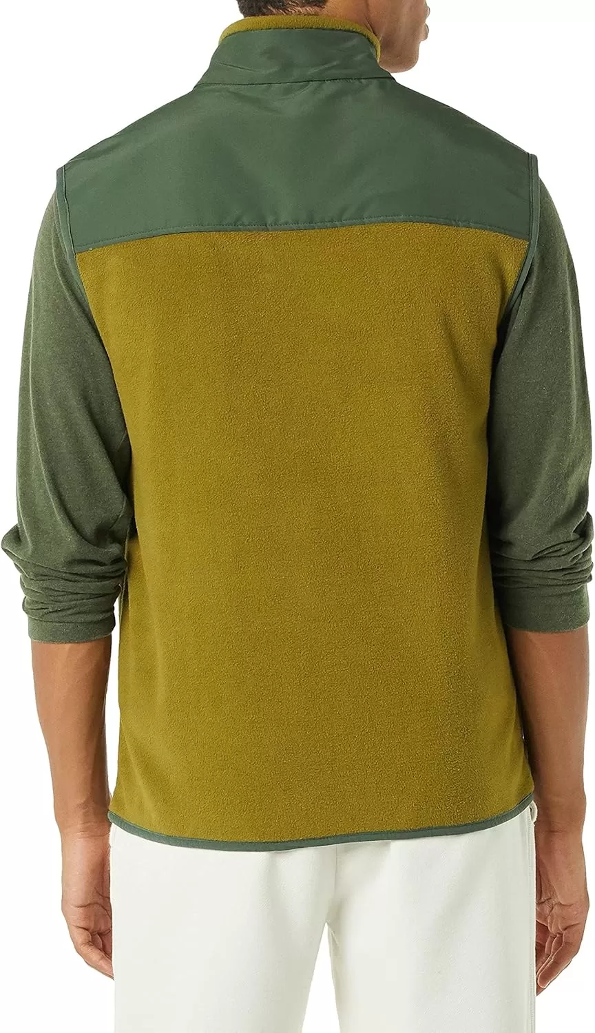 imageAmazon Essentials Mens FullZip Polar Fleece Vest Available in Big ampamp TallGolden Olive Green Color Block
