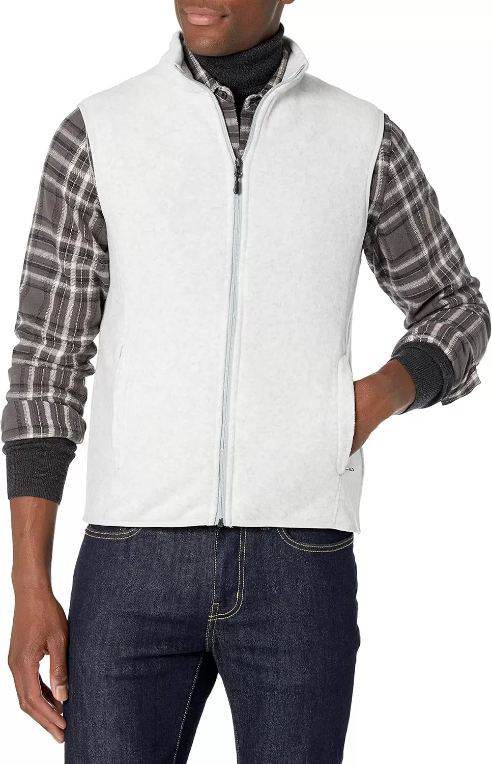 imageAmazon Essentials Mens FullZip Polar Fleece Vest Available in Big ampamp TallLight Grey Heather