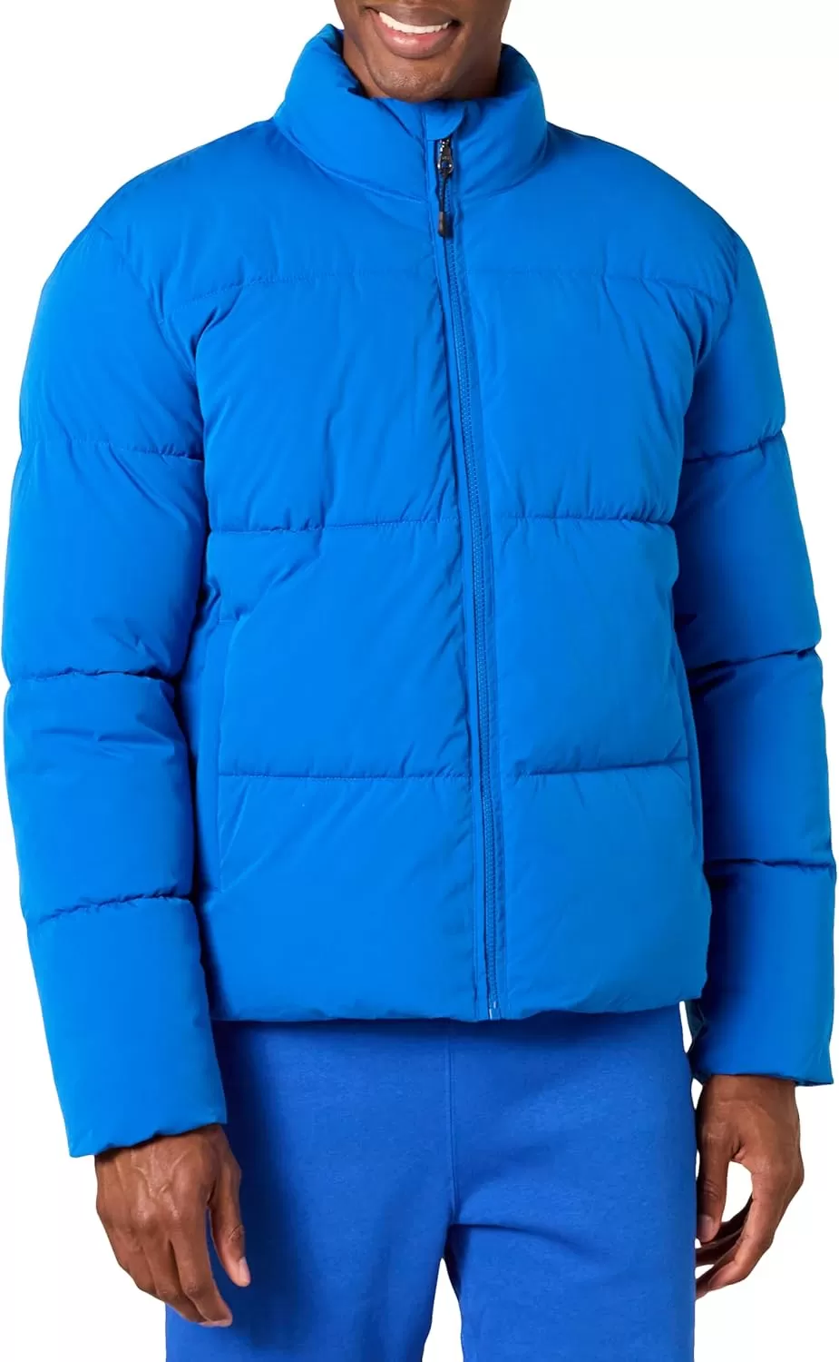 imageAmazon Essentials Mens Mock Neck Heavyweight Puffer Coat Available in Big ampamp TallBright Blue