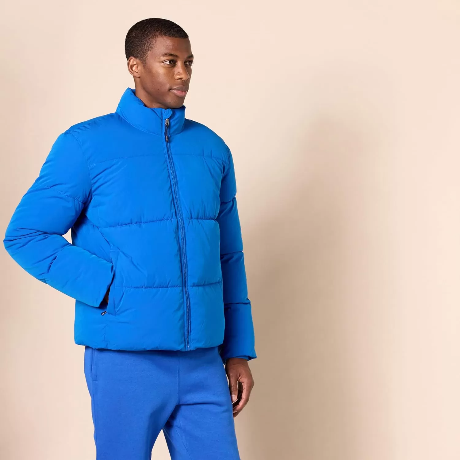 imageAmazon Essentials Mens Mock Neck Heavyweight Puffer Coat Available in Big ampamp TallBright Blue