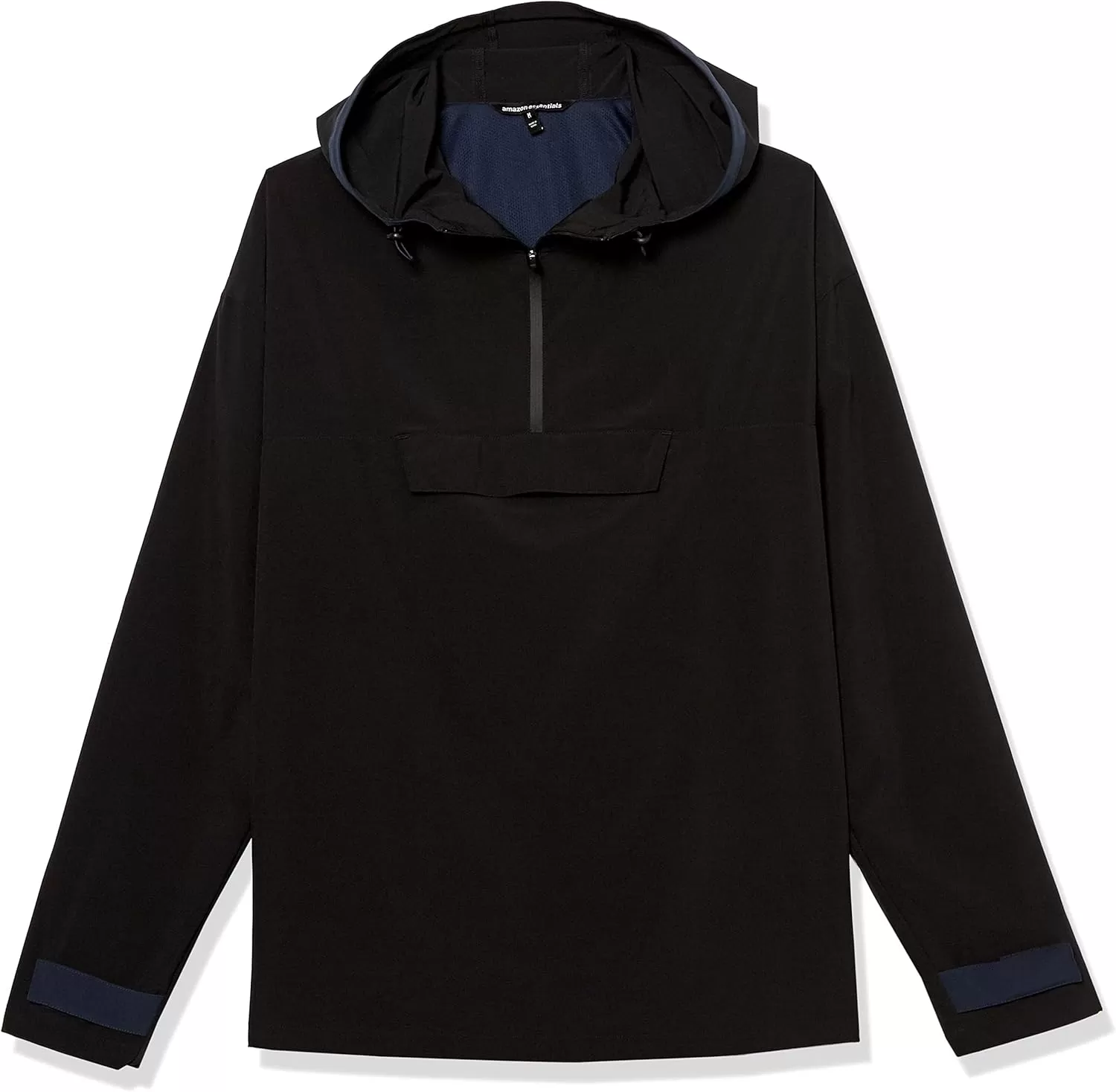 imageAmazon Essentials Mens Stretch Woven Quarter Zip Hooded Colorblock JacketBlack