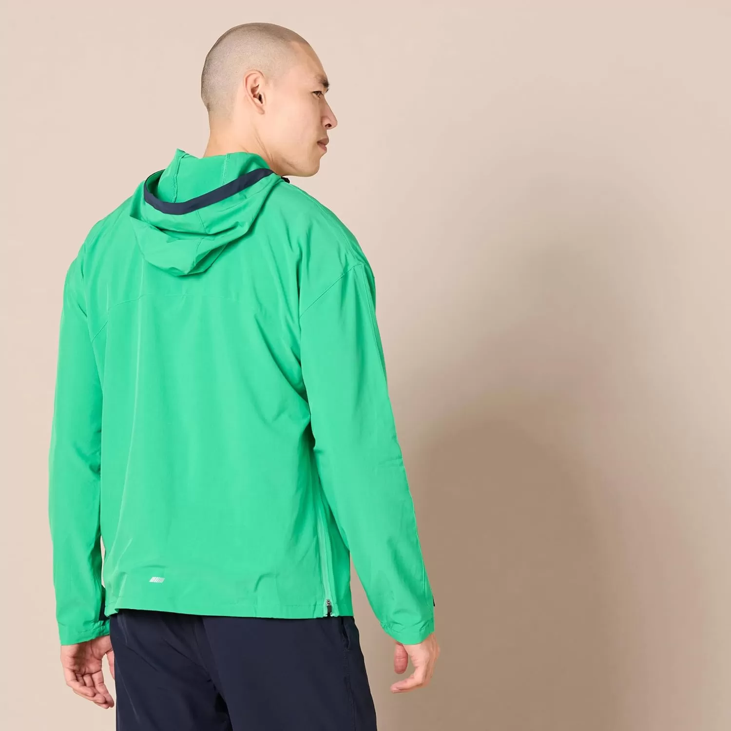imageAmazon Essentials Mens Stretch Woven Quarter Zip Hooded Colorblock JacketGreen