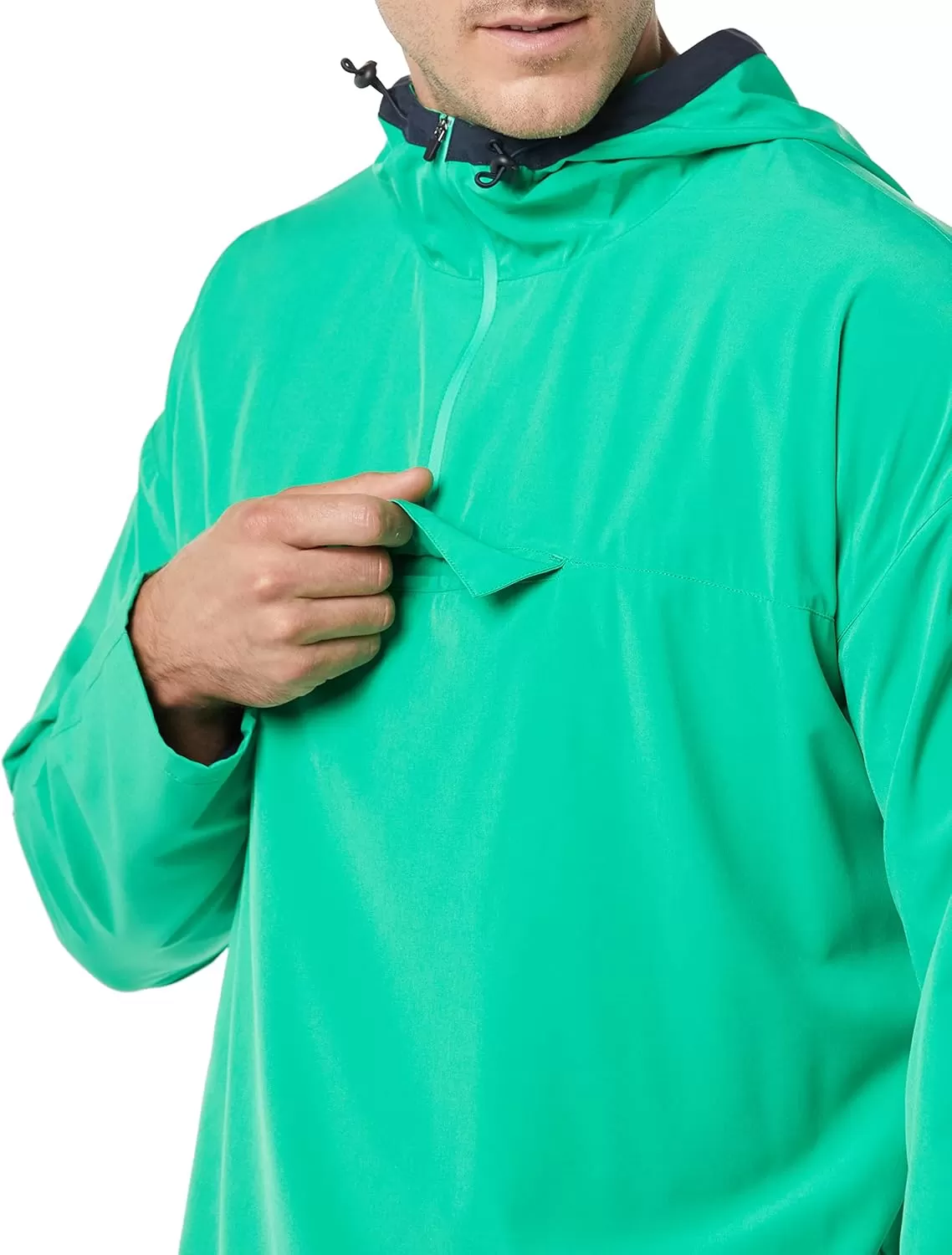 imageAmazon Essentials Mens Stretch Woven Quarter Zip Hooded Colorblock JacketGreen