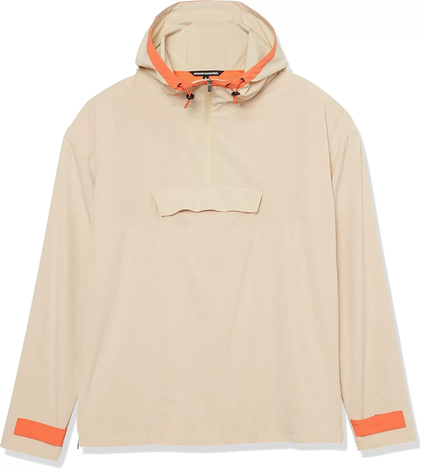 imageAmazon Essentials Mens Stretch Woven Quarter Zip Hooded Colorblock JacketStone