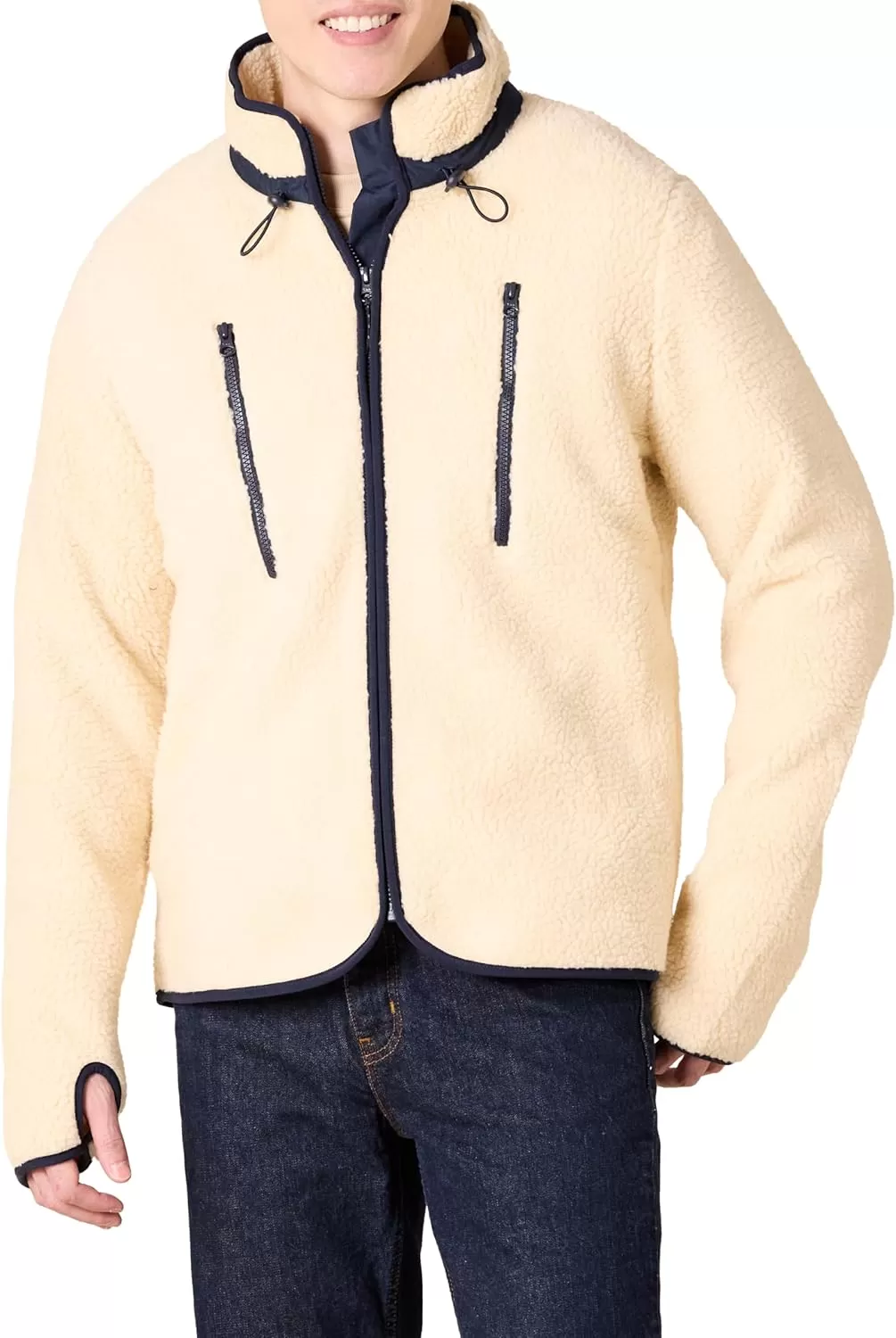 imageAmazon Essentials Mens Teddy Fleece FullZip Mock Neck Jacket with Chest PocketsBeige