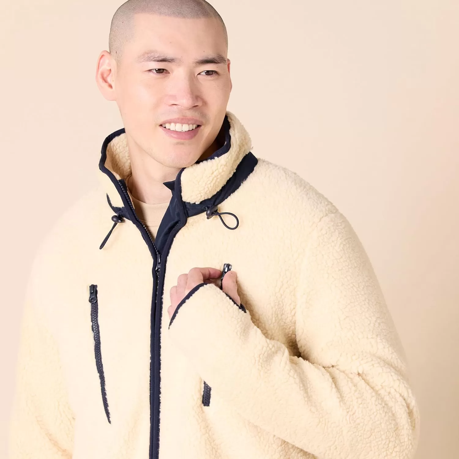 imageAmazon Essentials Mens Teddy Fleece FullZip Mock Neck Jacket with Chest PocketsBeige