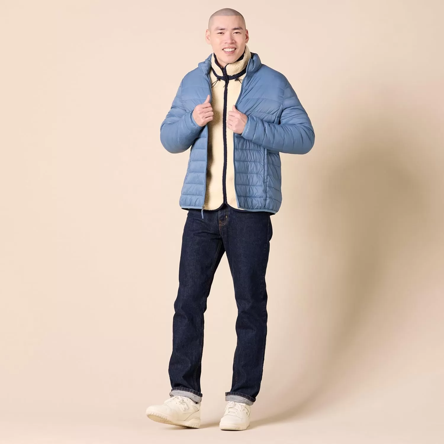 imageAmazon Essentials Mens Teddy Fleece FullZip Mock Neck Jacket with Chest PocketsBeige