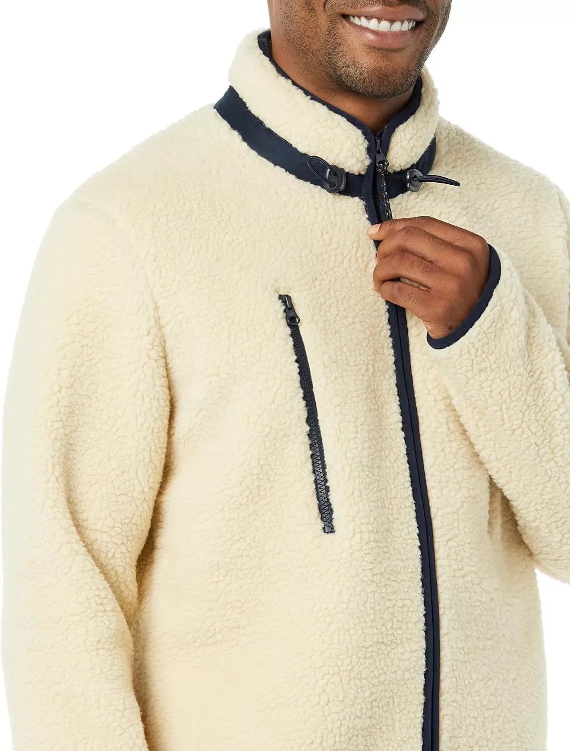imageAmazon Essentials Mens Teddy Fleece FullZip Mock Neck Jacket with Chest PocketsBeige