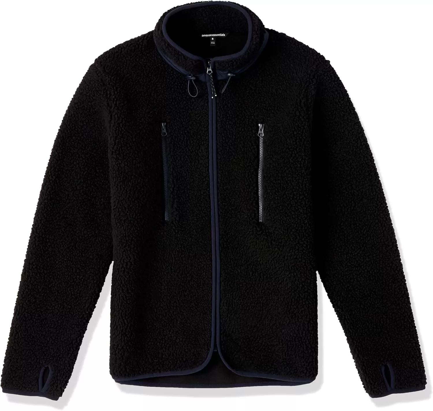imageAmazon Essentials Mens Teddy Fleece FullZip Mock Neck Jacket with Chest PocketsBlack