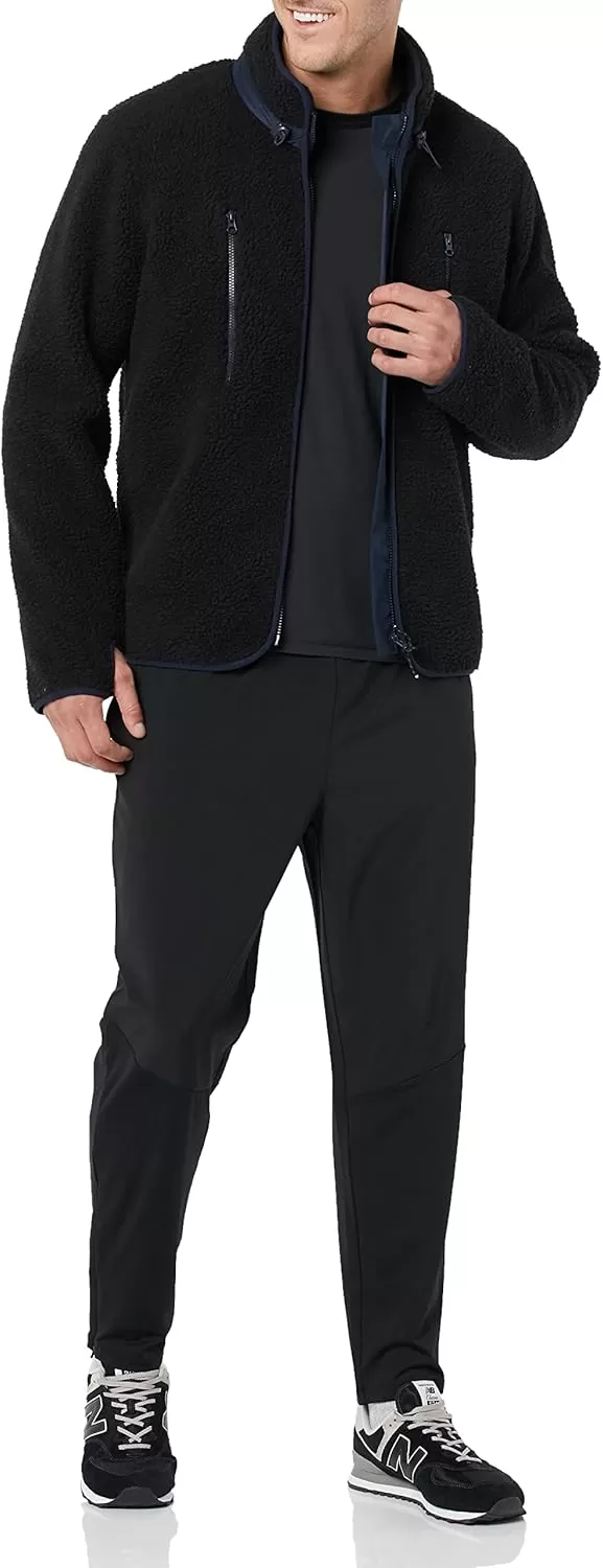 imageAmazon Essentials Mens Teddy Fleece FullZip Mock Neck Jacket with Chest PocketsBlack