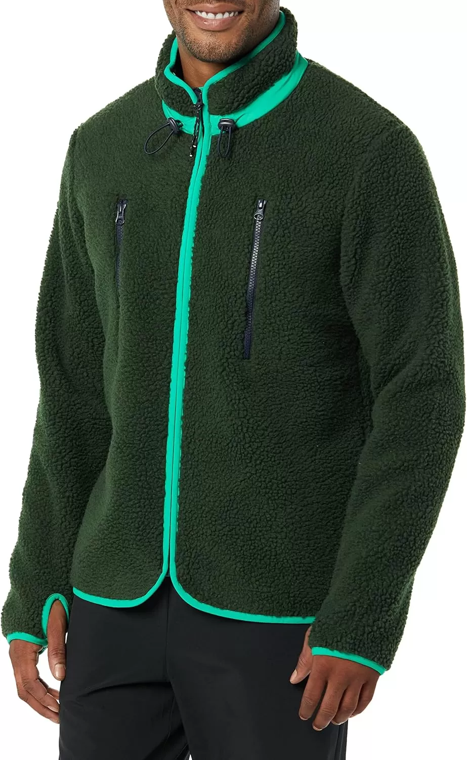 imageAmazon Essentials Mens Teddy Fleece FullZip Mock Neck Jacket with Chest PocketsDark Green