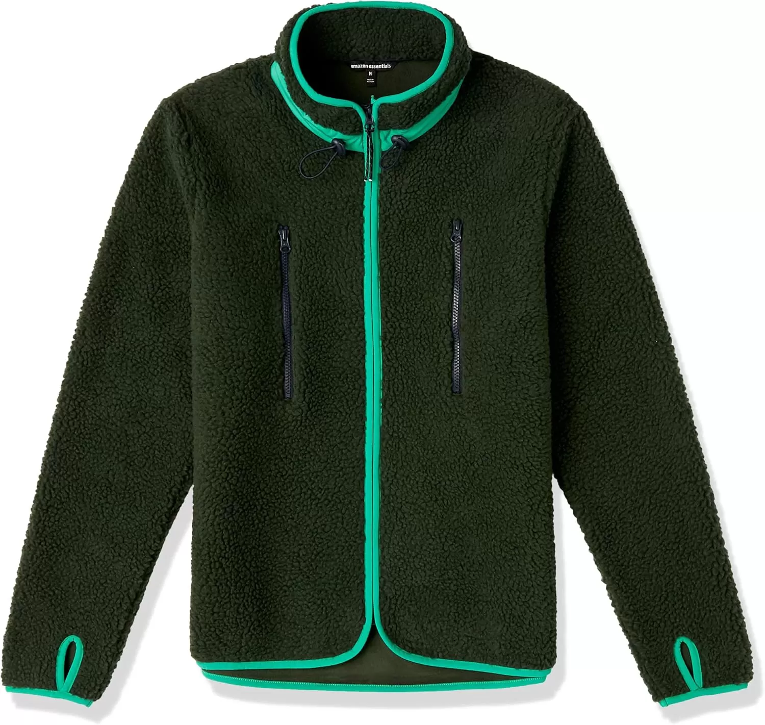 imageAmazon Essentials Mens Teddy Fleece FullZip Mock Neck Jacket with Chest PocketsDark Green