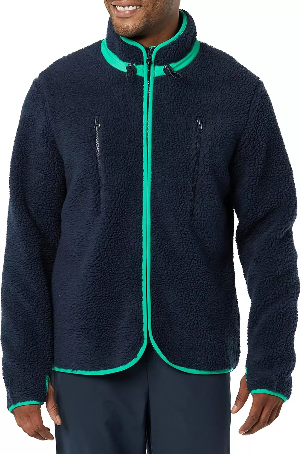 imageAmazon Essentials Mens Teddy Fleece FullZip Mock Neck Jacket with Chest PocketsDark Navy
