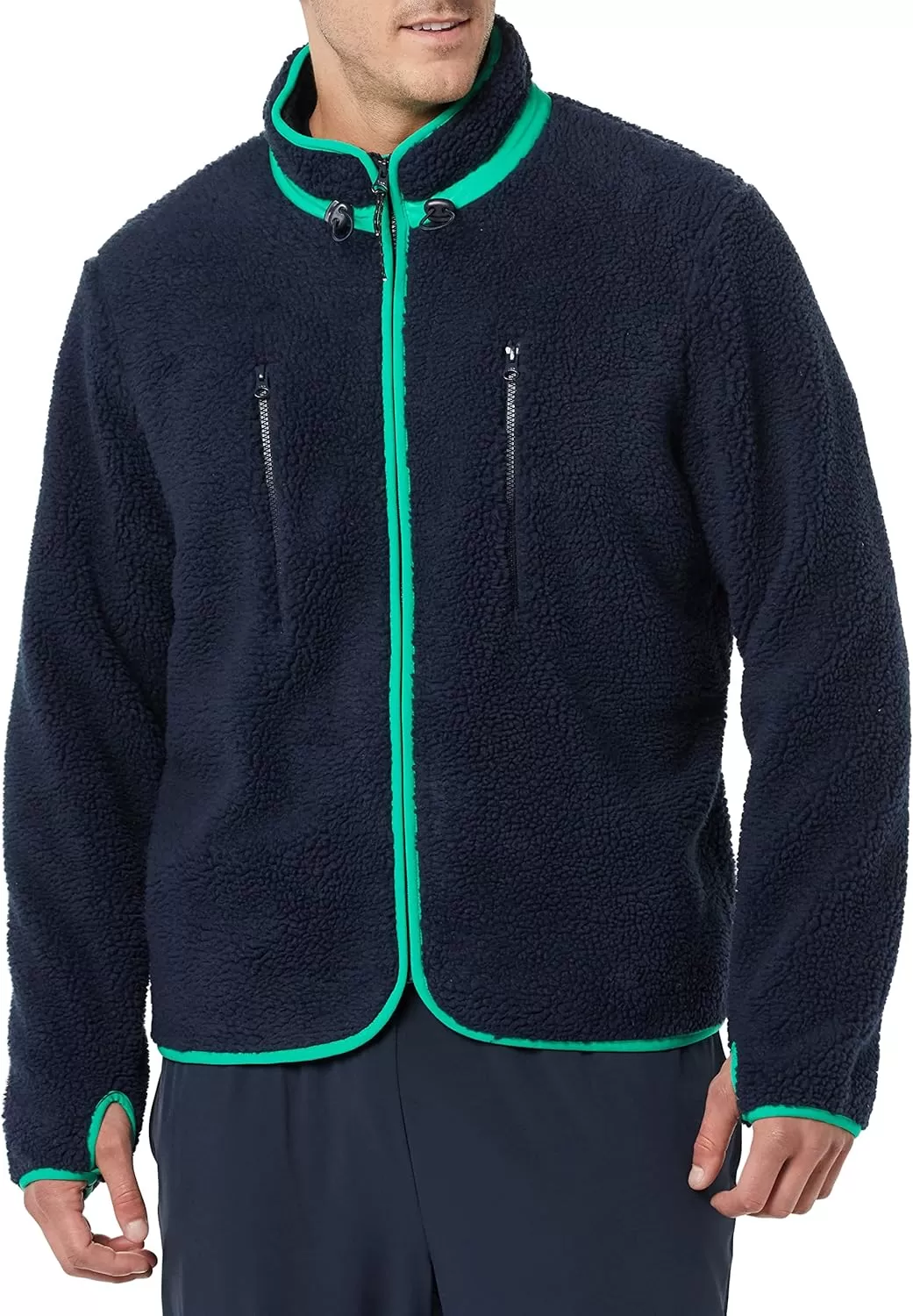 imageAmazon Essentials Mens Teddy Fleece FullZip Mock Neck Jacket with Chest PocketsDark Navy