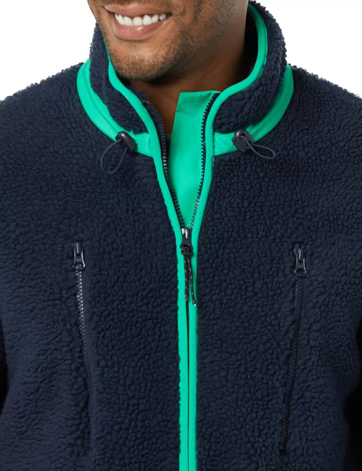 imageAmazon Essentials Mens Teddy Fleece FullZip Mock Neck Jacket with Chest PocketsDark Navy