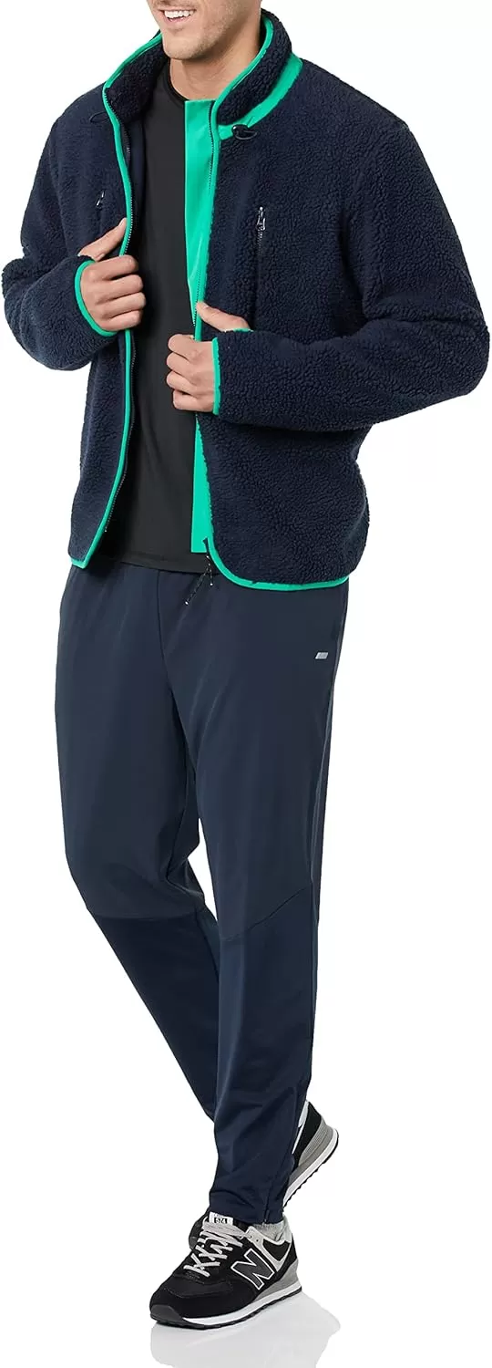 imageAmazon Essentials Mens Teddy Fleece FullZip Mock Neck Jacket with Chest PocketsDark Navy