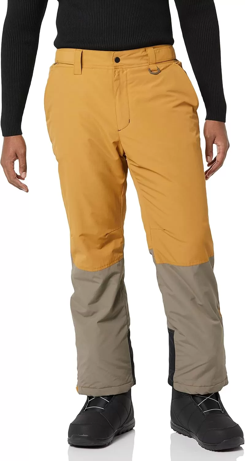 imageAmazon Essentials Mens WaterResistant Insulated Snowboard Ski Snow PantBrown Mustard Yellow Color Block