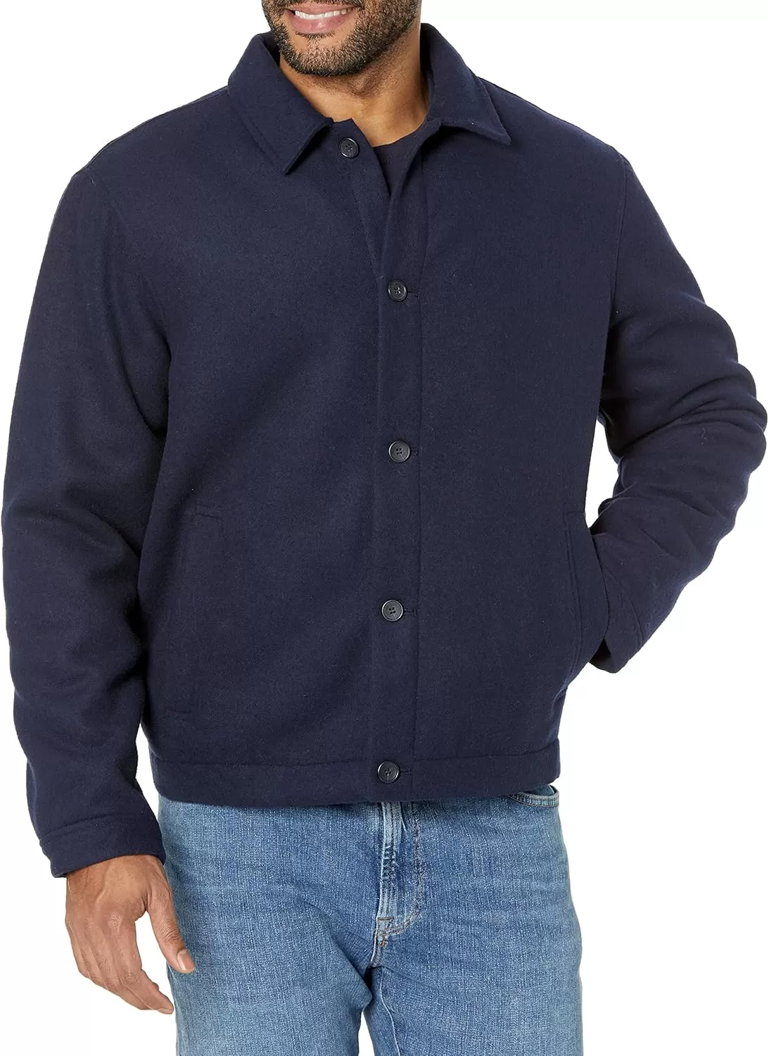 imageAmazon Essentials Mens Wool Bomber Jacket Available in Big ampamp TallNavy