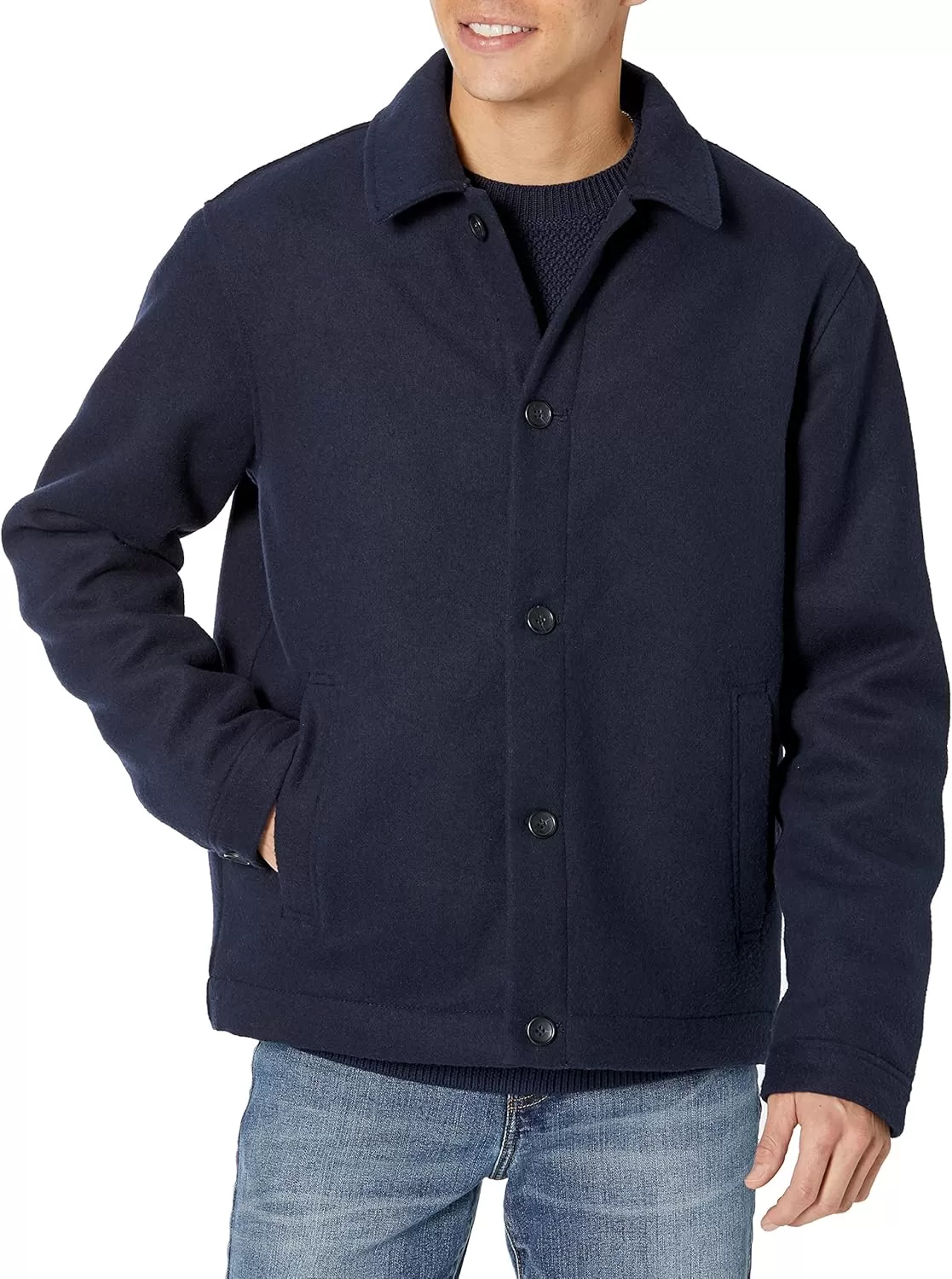 imageAmazon Essentials Mens Wool Bomber Jacket Available in Big ampamp TallNavy