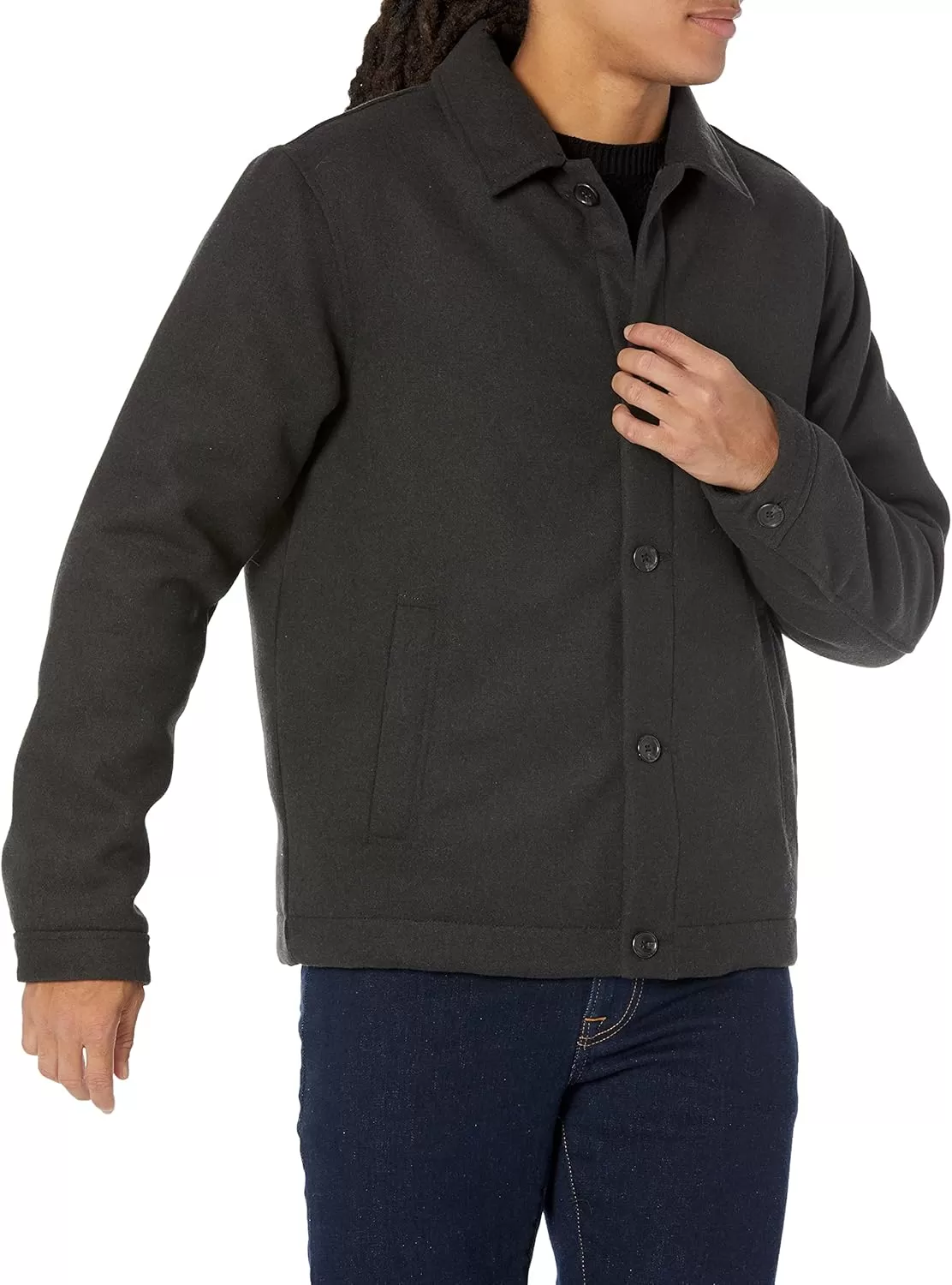 imageAmazon Essentials Mens Wool Bomber Jacket Available in Big ampamp TallWashed Black
