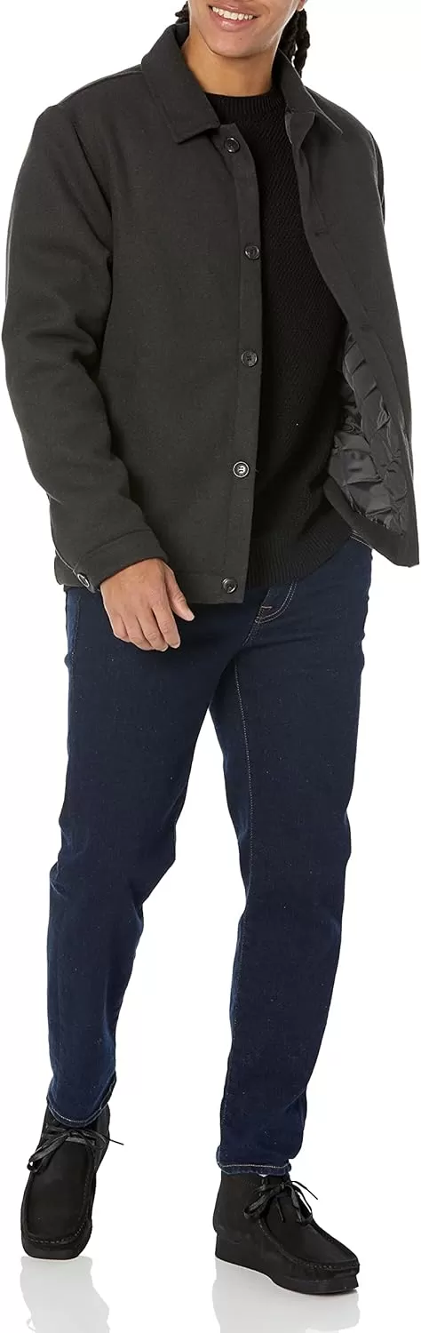 imageAmazon Essentials Mens Wool Bomber Jacket Available in Big ampamp TallWashed Black