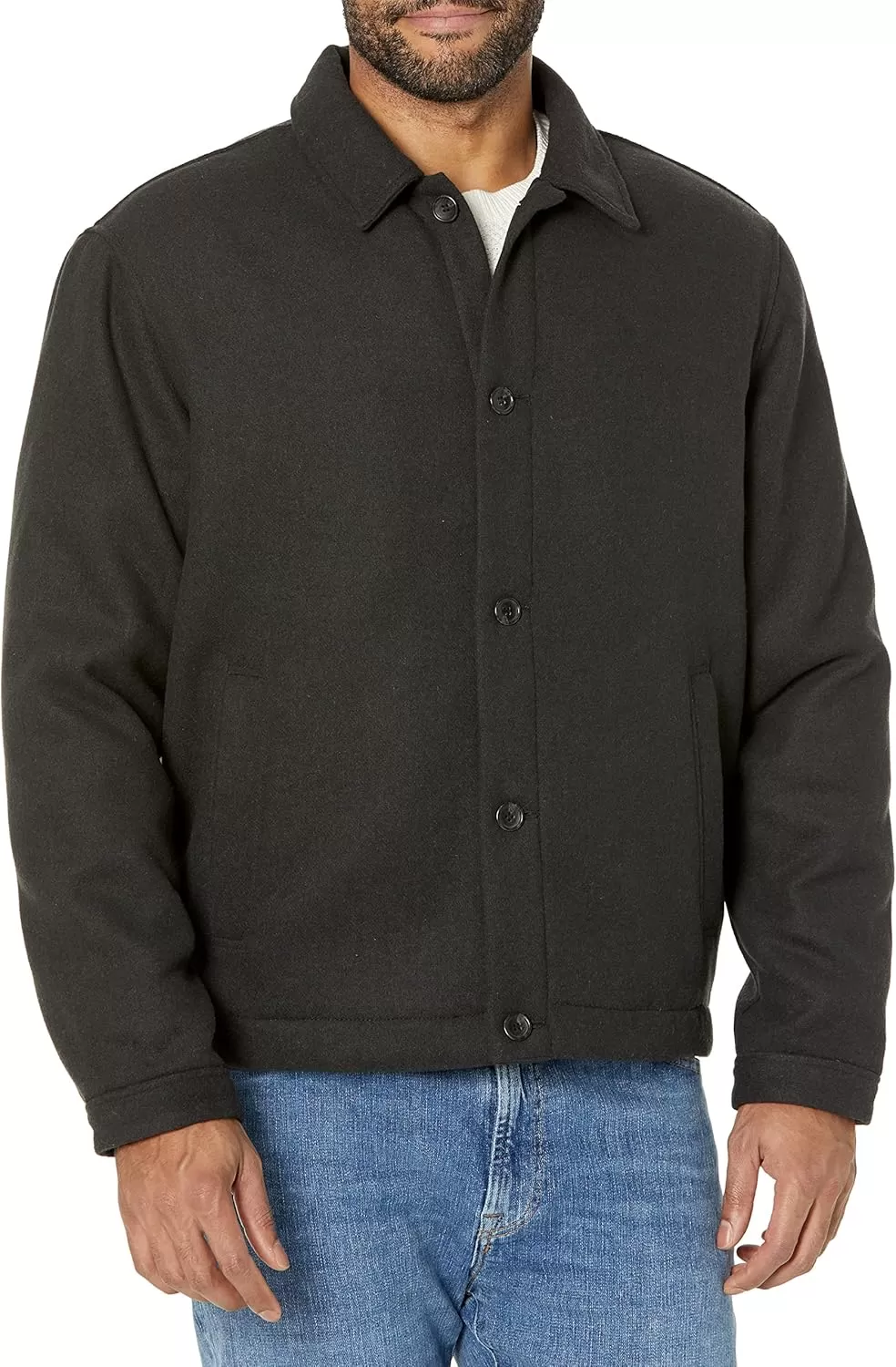 imageAmazon Essentials Mens Wool Bomber Jacket Available in Big ampamp TallWashed Black