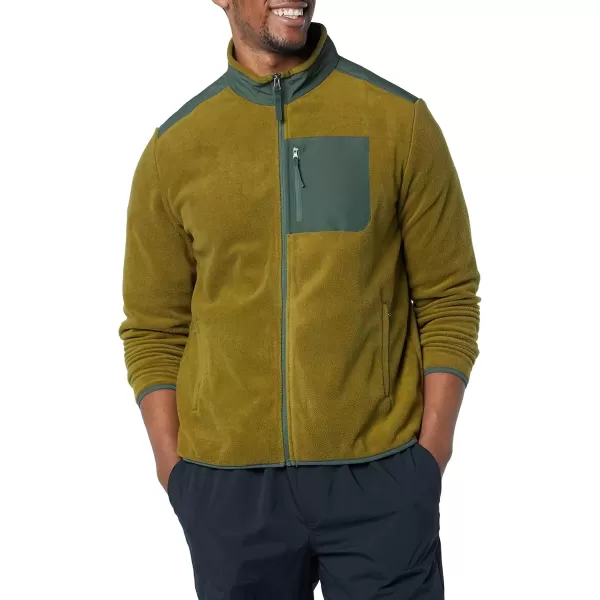imageAmazon Essentials Mens FullZip Fleece Jacket Available in Big ampamp TallGolden Olive Green Color Block