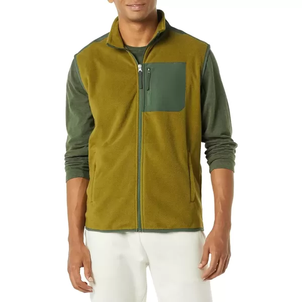 imageAmazon Essentials Mens FullZip Polar Fleece Vest Available in Big ampamp TallGolden Olive Green Color Block