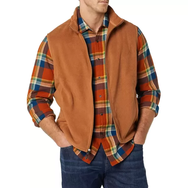 imageAmazon Essentials Mens FullZip Polar Fleece Vest Available in Big ampamp TallToffee Brown