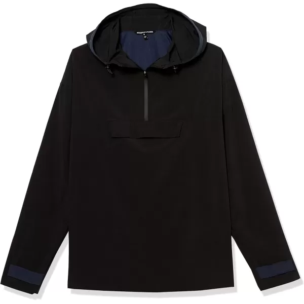 imageAmazon Essentials Mens Stretch Woven Quarter Zip Hooded Colorblock JacketBlack