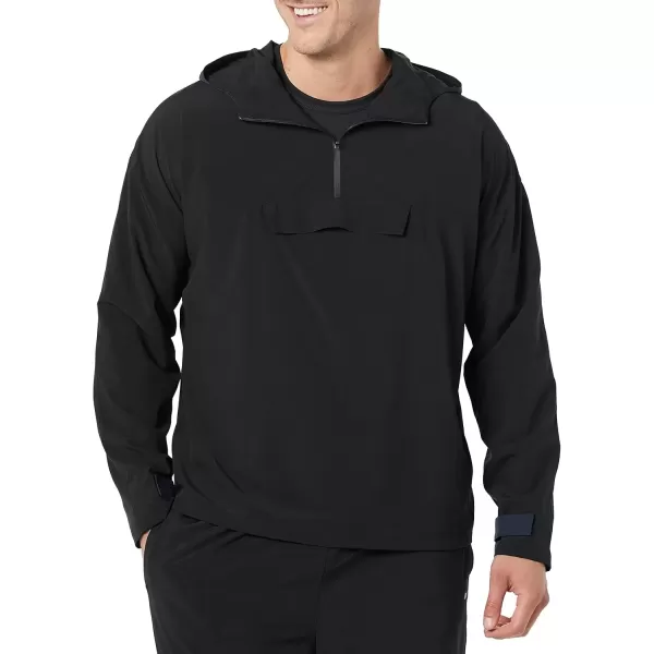 imageAmazon Essentials Mens Stretch Woven Quarter Zip Hooded Colorblock JacketBlack