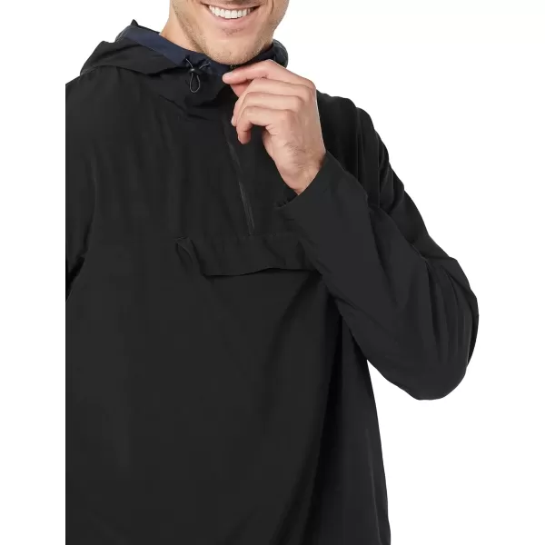 imageAmazon Essentials Mens Stretch Woven Quarter Zip Hooded Colorblock JacketBlack