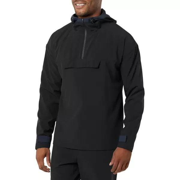 imageAmazon Essentials Mens Stretch Woven Quarter Zip Hooded Colorblock JacketBlack