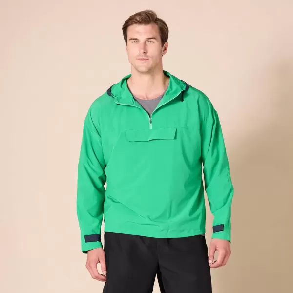 imageAmazon Essentials Mens Stretch Woven Quarter Zip Hooded Colorblock JacketGreen