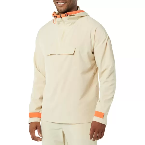imageAmazon Essentials Mens Stretch Woven Quarter Zip Hooded Colorblock JacketStone