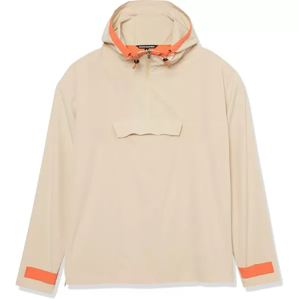 imageAmazon Essentials Mens Stretch Woven Quarter Zip Hooded Colorblock JacketStone