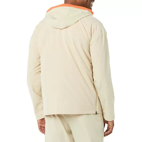 imageAmazon Essentials Mens Stretch Woven Quarter Zip Hooded Colorblock JacketStone