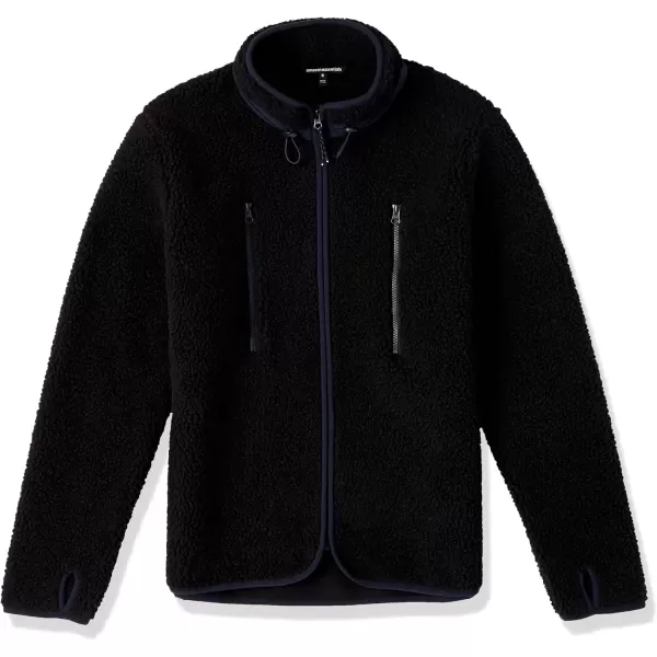 imageAmazon Essentials Mens Teddy Fleece FullZip Mock Neck Jacket with Chest PocketsBlack