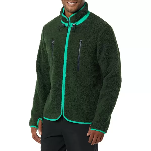 imageAmazon Essentials Mens Teddy Fleece FullZip Mock Neck Jacket with Chest PocketsDark Green