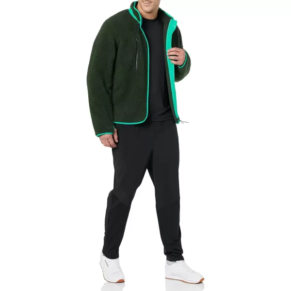 imageAmazon Essentials Mens Teddy Fleece FullZip Mock Neck Jacket with Chest PocketsDark Green
