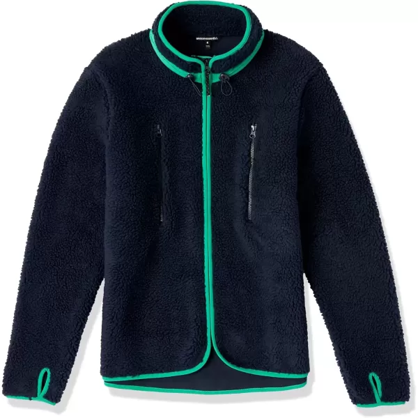 imageAmazon Essentials Mens Teddy Fleece FullZip Mock Neck Jacket with Chest PocketsDark Navy