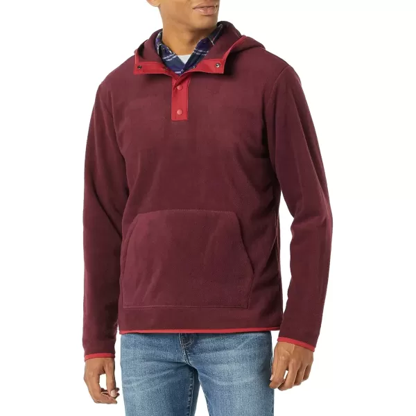 imageAmazon Essentials Mens SnapFront Hooded Polar Fleece JacketBurgundy Red Color Block