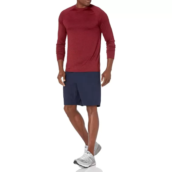 imageAmazon Essentials Mens Tech Stretch LongSleeve TShirt  Discontinued ColorsRed Heather
