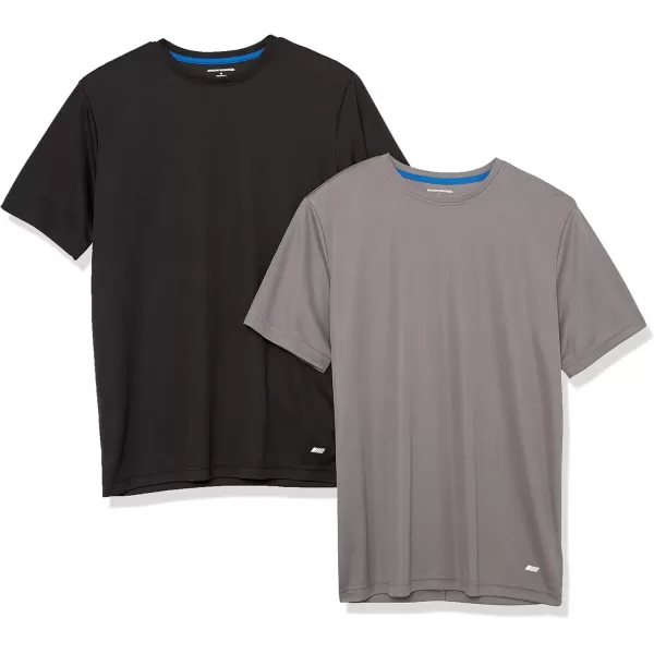 imageAmazon Essentials TShirts for Men Active Performance Tech Available in Big ampamp Tall Pack of 2BlackMedium Grey